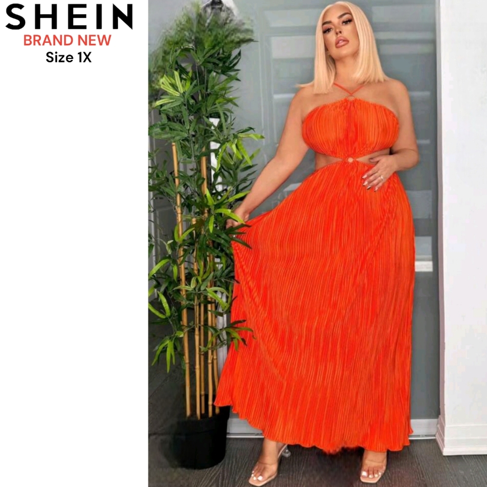 Shein SXY Orange Pleated Dress BRAND NEW WITHOUT TAGS